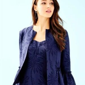 Lilly Pulitzer Shaylee Jacket True Navy Women’s Medium Tropical Ruffle Spring
